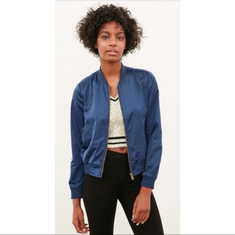 Silence and Noise Blue Satin Bomber jacket